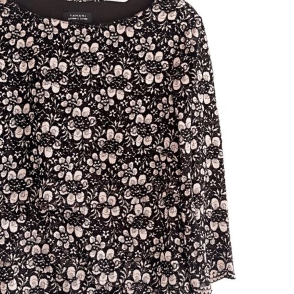 Tahari ASL Black Pink Lace Sheath Dress Asymmetrical Tier Sz 12 NWT - Picture 6 of 12